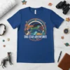 Dog Star Adventures t-shirt design featuring multiple dogs running under a retro rainbow and stars