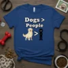 Dogs > People T-Shirt design with a golden retriever and an angry stick figure, funny dog quote