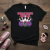 Dolls With Balls quote with bowling balls and pins graphic on black t-shirt