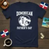 Dominican Father's Day t-shirt with text and graphic of father and child inside Dominican Republic outline