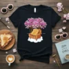 Don't Be Panini Pressed funny sandwich quote on a black t-shirt with a cute grilled cheese graphic under a cherry