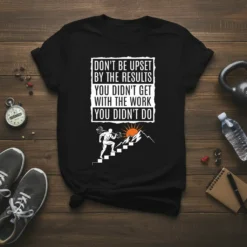 T-shirt with the motivational quote "Don't Be Upset By The Results You Didn't Get With The Work You Didn't Do"