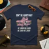 Don't Be A Quiet Piggy Be Loud T-Shirt featuring a muscular pig pilot in an airplane. Motivational quote design