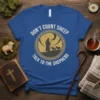 Christian t-shirt with "Don't Count Sheep Talk to The Shepherd" quote and a shepherd with sheep silhouette design