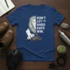DON'T LET THE HARD DAYS WIN quote with a split lion graphic on a navy t-shirt