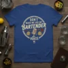 Don't Make Me Use My Bartender Voice funny quote t-shirt with retro microphone graphic and citrus slices
