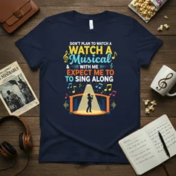 T-shirt featuring the quote "DON'T PLAN TO WATCH A WATCH A Musical & WITH ME EXPECT ME TO TO SING
