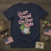 Don't Tread On Our Kids T-Shirt with American flag design, snake, puzzle pieces, and two children figures