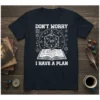 Don't Worry I Have A Plan D20 dice and open book t-shirt design for gamers