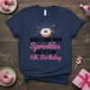 Navy blue t-shirt with "DONUT LOSE YOUR Sprinkles BUT IT'S MY 5th Birthday" text and a donut graphic with sprinkles