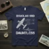 Douglas SBD Dauntless T-Shirt design featuring vintage WWII dive bomber schematics and text