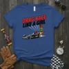 Drag Race Like A Girl t-shirt with a dragster, traffic lights, and flames graphic