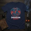 Dragon Breath T-Shirt with a teal and red dragon design and bold text