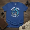 Blue t-shirt with "Dragon Power Elemental Fury" text encircling a fierce blue dragon head graphic with lightning bolts