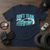 Drift Team graphic t-shirt featuring a blue drift car with smoke, designed for car enthusiasts