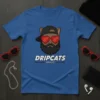 DRIPCATS BRAND t-shirt featuring a cool cat wearing a backward cap and heart-shaped sunglasses, with text "DRIPCATS BRAND" below