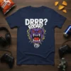 DRRR? ROOAR! text with a purple monster graphic on a navy blue t-shirt, designed for gamers