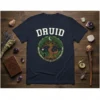 Navy blue t-shirt with the word "DRUID" in white collegiate font above a circular design of a tree of life