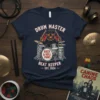 Rottweiler dog playing drums with text Drum Master Rock & Roll Paws Beat Keeper Est. 2024 on a navy t-shirt