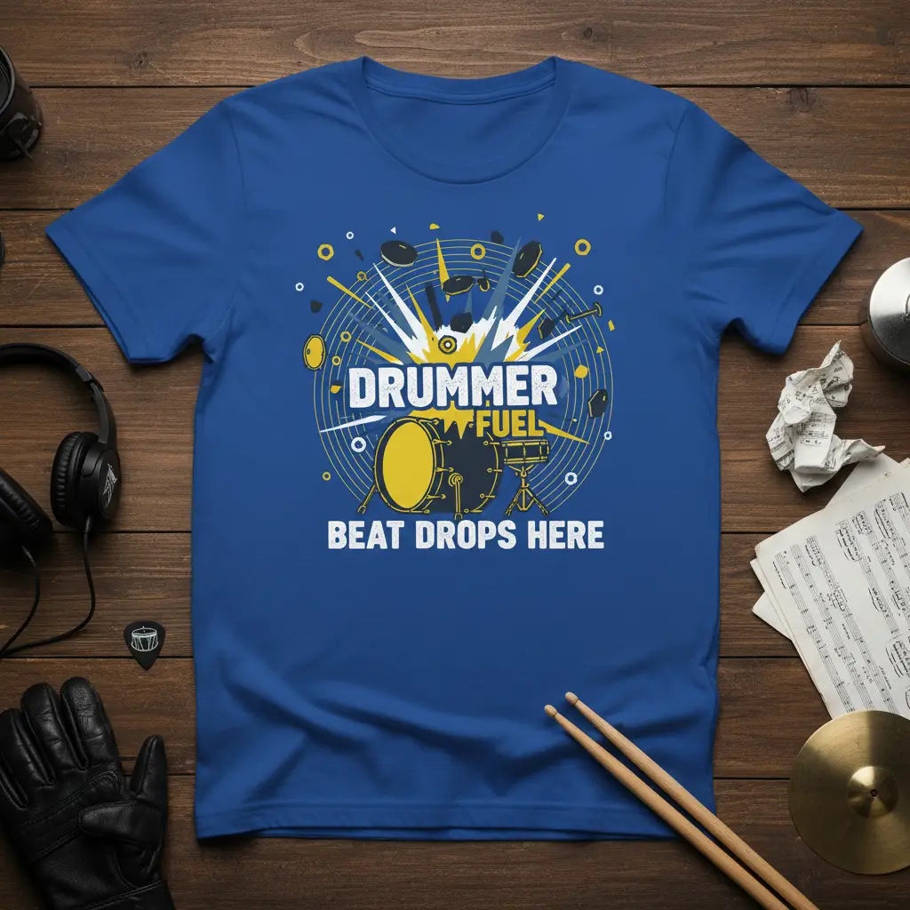 Drummer Fuel Beat Drops Here T-Shirt Music Gift