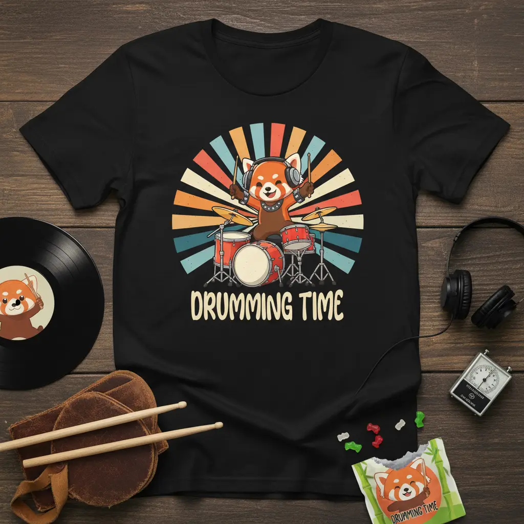Drumming Time Red Panda T-Shirt Music Lover Gift