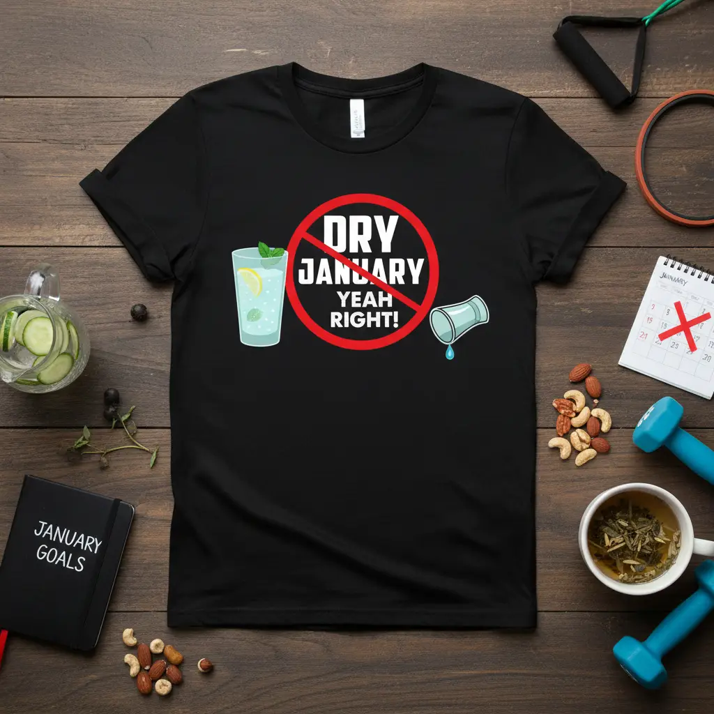 Dry January Yeah Right! Funny New Year Resolution Shirt T-Shirt