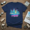 Dubai is My Therapy t-shirt with a colorful graphic of the Dubai skyline and a flying eagle