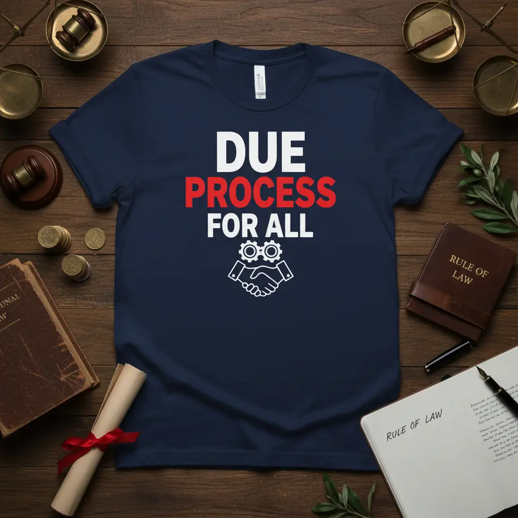 Due Process For All t-shirt design with bold text and handshake gear graphic