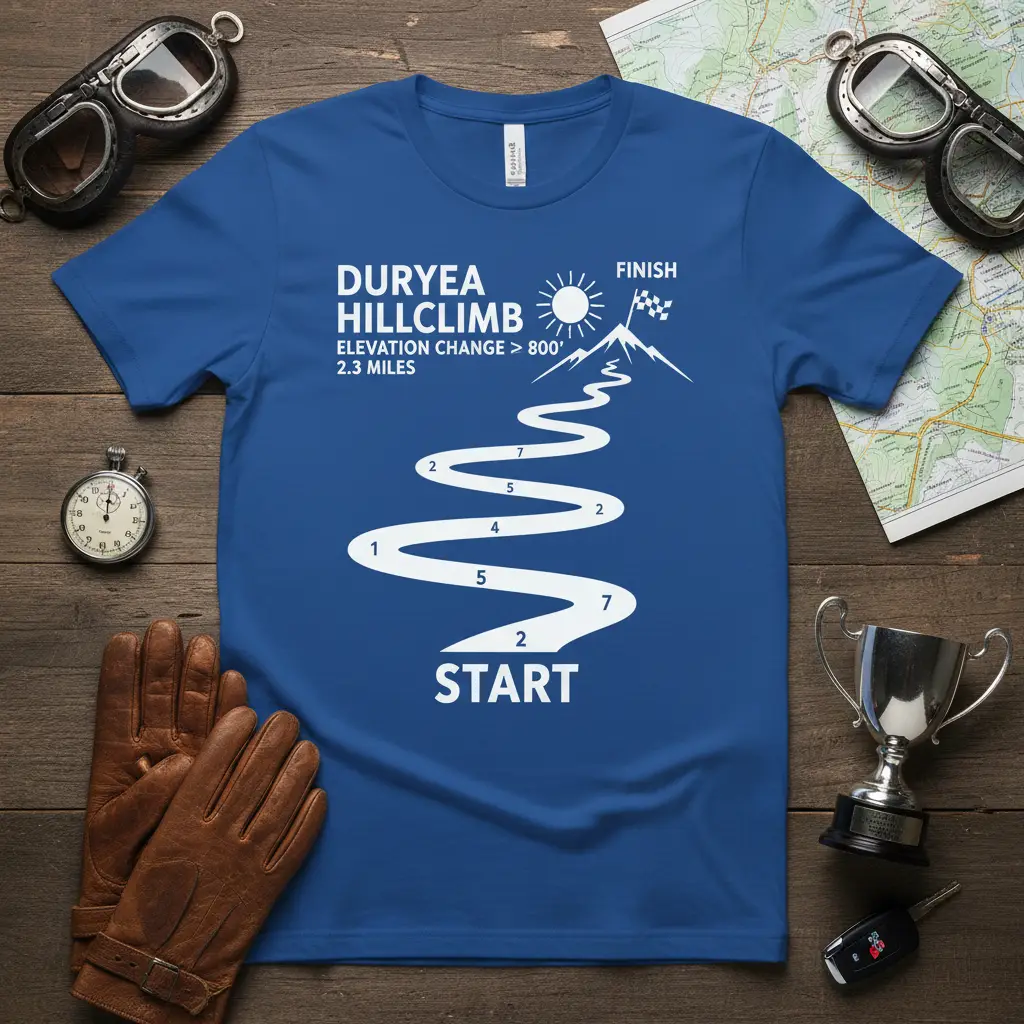 Duryea Hillclimb Elevation Change 2.3 Miles Racing Tee