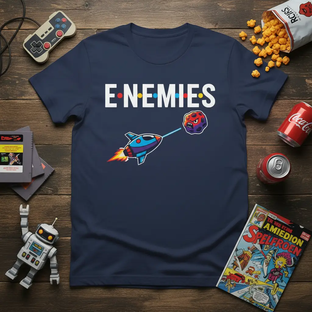 E Enemies Retro Gaming T-Shirt Funny Space Shooter Gift