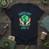 Earth Day April 22 t-shirt design featuring hands holding the Earth surrounded by leaves
