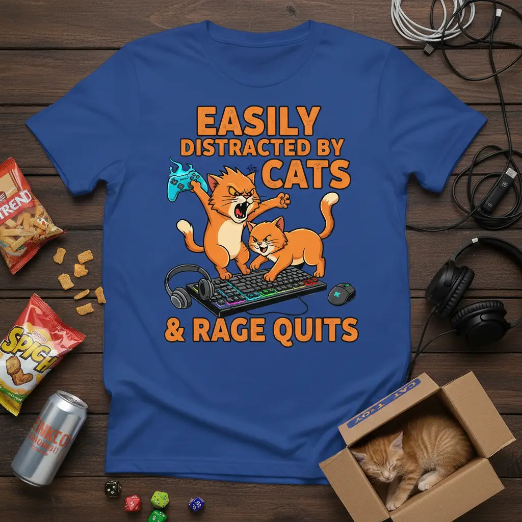 Easily Distracted by Cats & Rage Quits Gamer T-Shirt