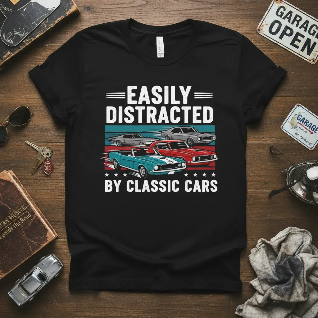 Easily Distracted by Classic Cars T-Shirt Car Lover Gift