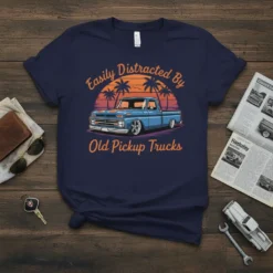 Easily Distracted By Old Pickup Trucks vintage truck graphic tee design