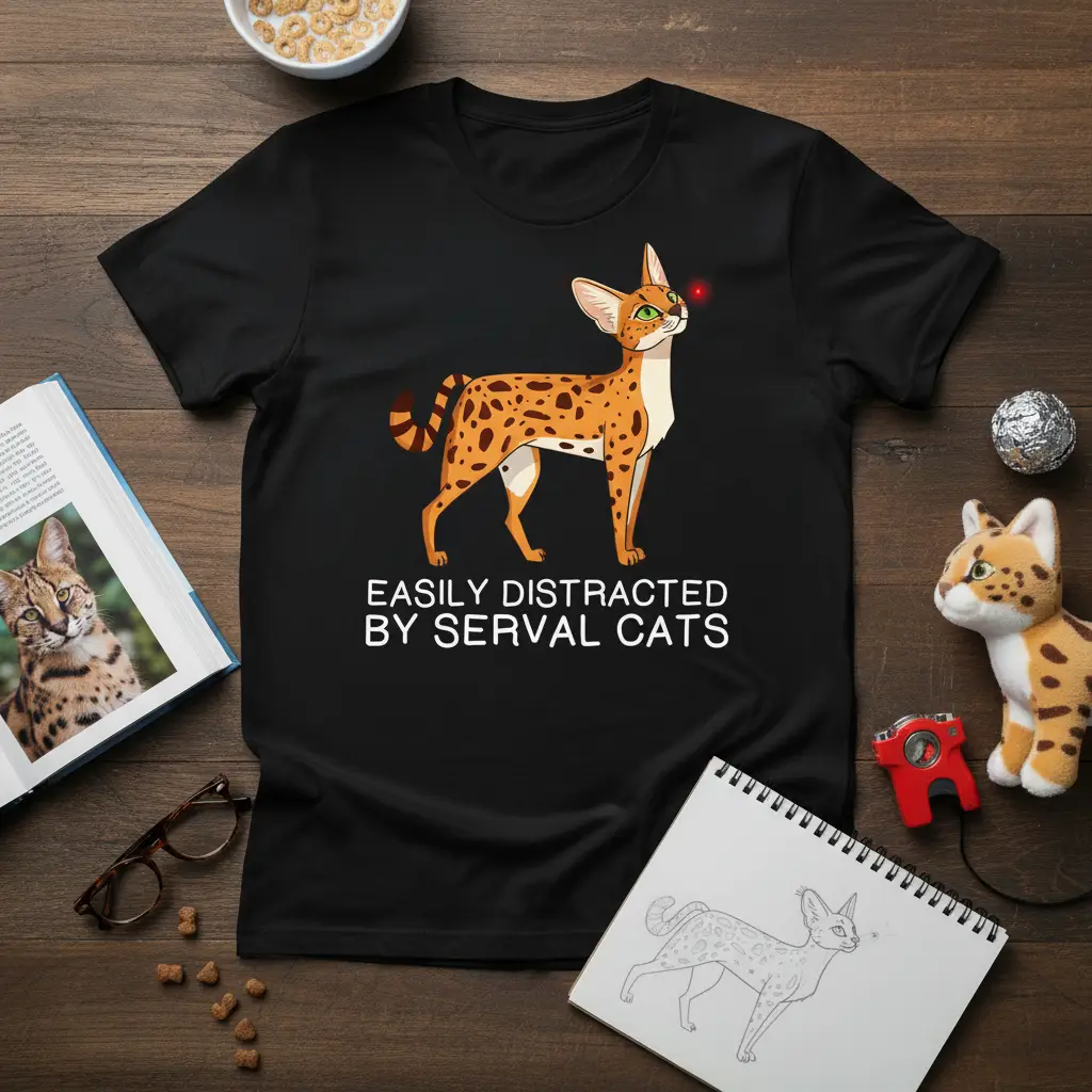 Easily Distracted by Serval Cats T-Shirt Funny Feline Gift
