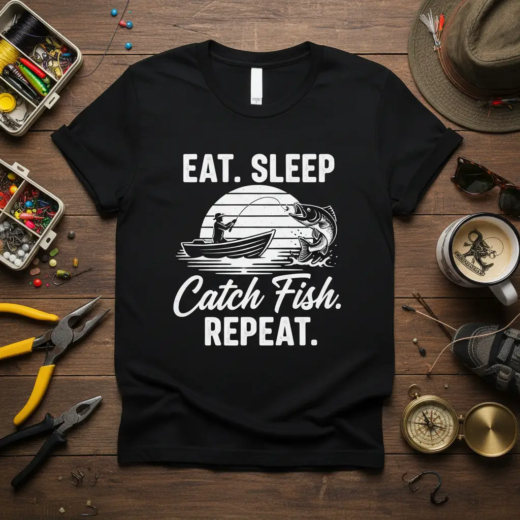 Eat Sleep Catch Fish Repeat Fishing T-Shirt for Anglers