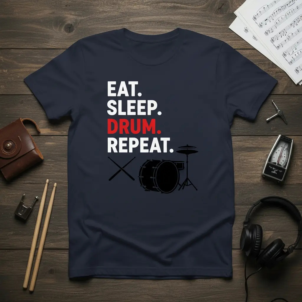 Eat Sleep Drum Repeat T-Shirt for Drummers & Music Lovers
