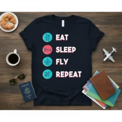 EAT SLEEP FLY REPEAT stylish graphic design printed on comfortable cotton t-shirt