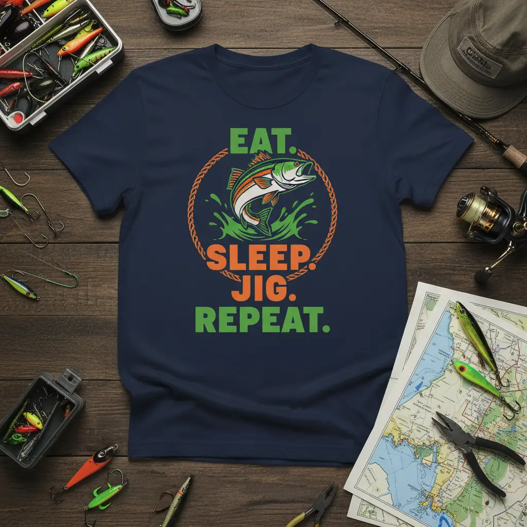 Eat Sleep Jig Repeat Fishing T-Shirt Angler Gift