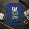 Eat Sleep Karate Repeat T-Shirt featuring a silhouette of a karate kick within a rainbow circle