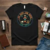 Eat Sleep Lead Repeat motivational graphic tee with circular design, megaphone, and growth chart elements
