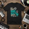 Eat Sleep Make Beats Repeat t-shirt design featuring music production icons like headphones and a beat pad