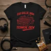 Black t-shirt with red text "Eau Gallie High Technical Crew" and a graphic of a soundboard