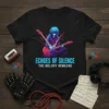 Anime style guitarist playing electric guitar with text "Echoes of Silence The Melody Remains" on black t-shirt