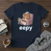 Eepy text with a cute cartoon bear napping in a cozy armchair, wearing a nightcap and wrapped in a blanket