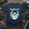 Egghead t-shirt design featuring a cartoon egg character in a lab coat with beakers and molecules, perfect for science lovers