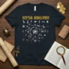 T-shirt featuring Egyptian Hieroglyphics chart with alphabet symbols and the Eye of Horus graphic