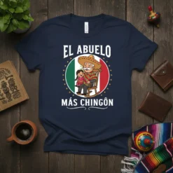 El Abuelo Más Chingón t-shirt design featuring a grandfather and child with the Mexican flag colors