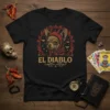 Black t-shirt with "El Diablo" text and a chihuahua wearing devil horns and a red hood, surrounded by a circular