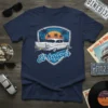El Hopper text and classic lowrider car graphic on a navy blue t-shirt, vintage style